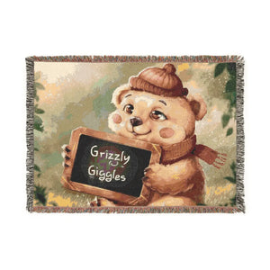 Grizzly Bear Giggles Woven Blanket – 100% Cotton - Dipaliz - Blankets