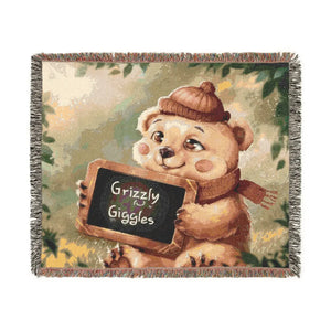 Grizzly Bear Giggles Woven Blanket – 100% Cotton - Dipaliz - Blankets