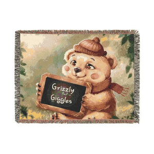 Grizzly Bear Giggles Woven Blanket – 100% Cotton - Dipaliz - Blankets