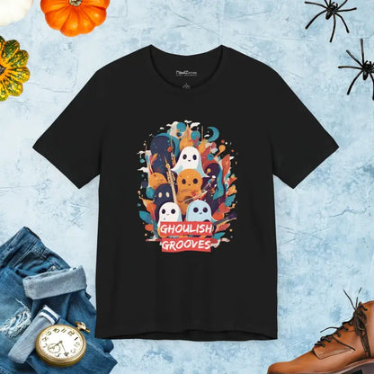 Ghoulish Grooves Ghosts Tee: Rock Halloween in Style! - Black / s T-shirt