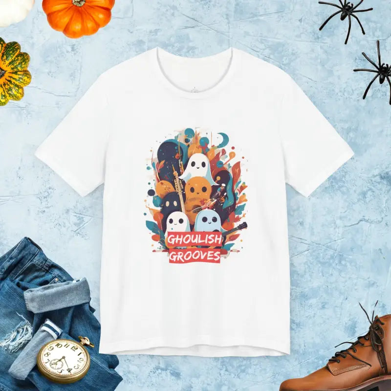 Ghoulish Grooves Ghosts Tee: Rock Halloween in Style! - White / l T-shirt