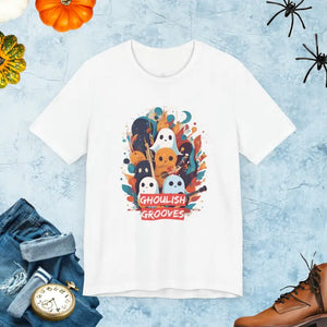 Groovy Ghosts Playing Music Halloween Tee - Dipaliz - White / l - T-shirts