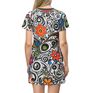 Groovy T-shirt Dress - Sustainable Swirls Flowers Style - Dipaliz - Dresses