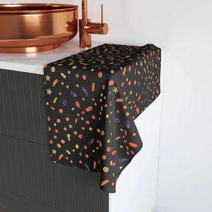 Confetti Hand Towel, Black Orange Purple Party Sprinkle Design - White Base / 28’’ × 16’’ - Home Decor