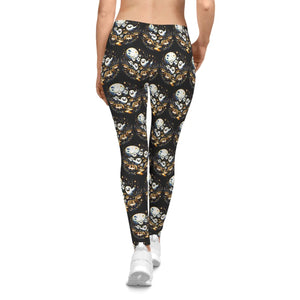 Spooky Halloween Ghosts Leggings - Vibrant Pumpkins - Dipaliz