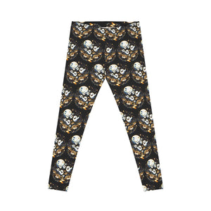 Spooky Halloween Ghosts Leggings - Vibrant Pumpkins - Dipaliz