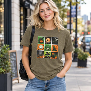 Dipaliz halloween panel jersey tee airlume cotton crew - t-shirts