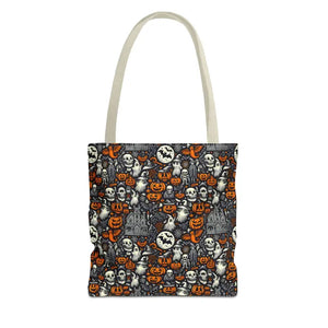 Aop Tote Bag Halloween Pattern Boxed Corners Spooky Chic - Dipaliz - 13’’ × / Beige - Bags