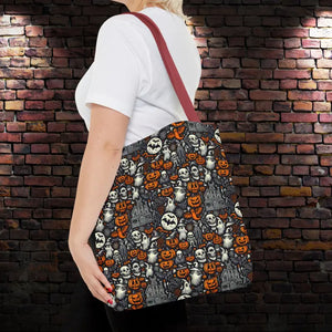 Aop Tote Bag Halloween Pattern Boxed Corners Spooky Chic - Dipaliz - 16’’ × / Red - Bags