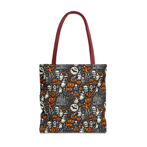 Aop Tote Bag Halloween Pattern Boxed Corners Spooky Chic - Dipaliz - 18’’ × / Red - Bags