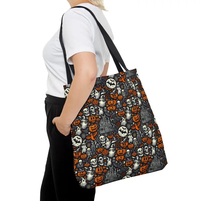 Spooky Halloween Aop Tote Bag with Black Cotton Handles - Large Bags