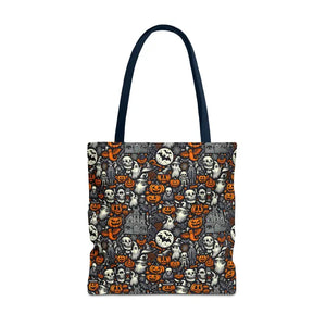 Aop Tote Bag Halloween Pattern Boxed Corners Spooky Chic - Dipaliz - 18’’ × / Navy - Bags