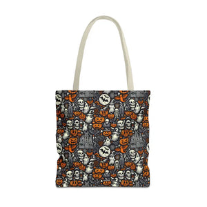 Aop Tote Bag Halloween Pattern Boxed Corners Spooky Chic - Dipaliz - 18’’ × / Beige - Bags