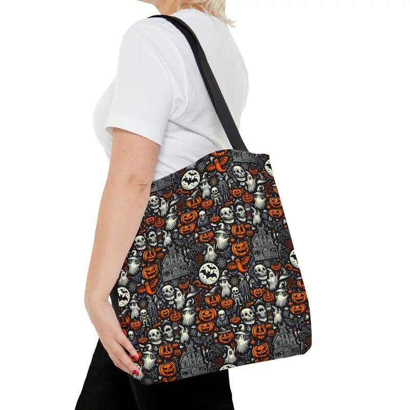 Spooky Halloween Aop Tote Bag with Black Cotton Handles - Medium Bags