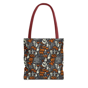 Aop Tote Bag Halloween Pattern Boxed Corners Spooky Chic - Dipaliz - 13’’ × / Red - Bags