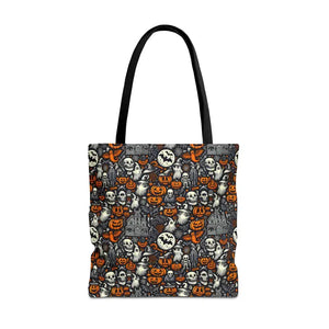 Aop Tote Bag Halloween Pattern Boxed Corners Spooky Chic - Dipaliz - 18’’ × / Black - Bags