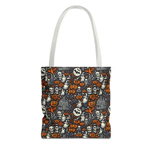 Aop Tote Bag Halloween Pattern Boxed Corners Spooky Chic - Dipaliz - 13’’ × / White - Bags