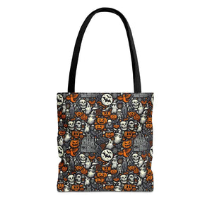 Aop Tote Bag Halloween Pattern Boxed Corners Spooky Chic - Dipaliz - 13’’ × / Black - Bags