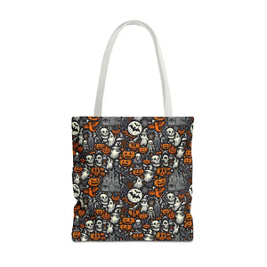 Aop Tote Bag Halloween Pattern Boxed Corners Spooky Chic - Dipaliz - 18’’ × / White - Bags
