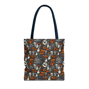 Aop Tote Bag Halloween Pattern Boxed Corners Spooky Chic - Dipaliz - 16’’ × / Navy - Bags