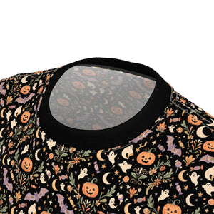 Halloween Pumpkin Floral Pattern Tee, All-over Print Cut & Sew Shirt - T-shirts