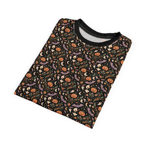 Halloween Pumpkin Floral Pattern Tee, All-over Print Cut & Sew Shirt - T-shirts