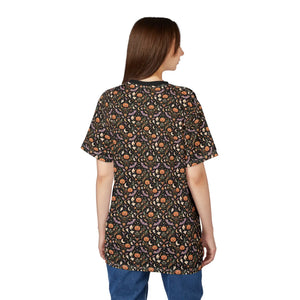 Halloween Pumpkin Floral Pattern Tee, All-over Print Cut & Sew Shirt - T-shirts