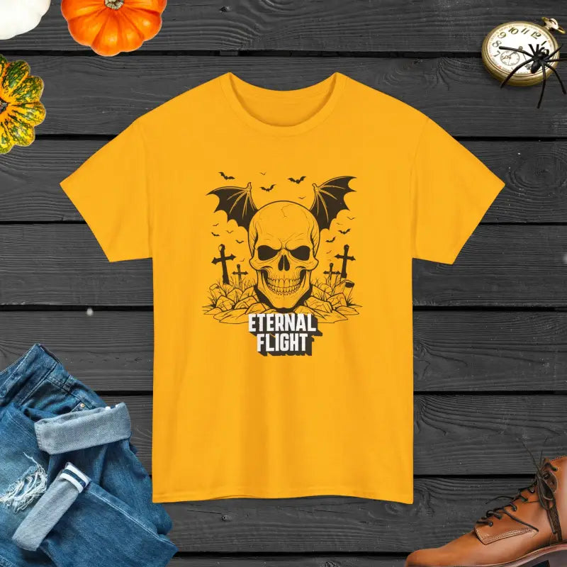 Halloween with Skull’s Eternal Flight Tee - Gold / s T-shirt