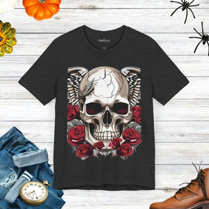Skulls Roses Unisex Jersey Short Sleeve Tee Halloween - Dipaliz - Dark Grey Heather / s - T-shirts