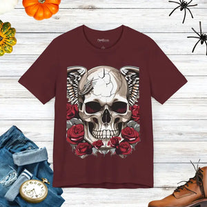Skulls Roses Unisex Jersey Short Sleeve Tee Halloween - Dipaliz - Maroon / s - T-shirts