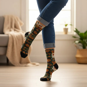 Faceted fox shapes printed across DipaliZ autumn crew socks
