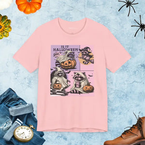 Jersey Short Sleeve Tee Spooky Halloween Raccoon Unisex - Dipaliz - Pink / s - T-shirts