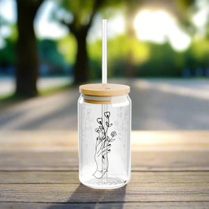 Floral 16oz Sipper Glass - Chic Bamboo Lid - Dipaliz - Tumblers