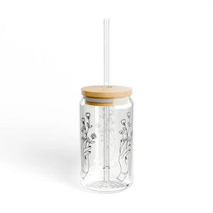 Floral 16oz Sipper Glass - Chic Bamboo Lid - Dipaliz - Tumblers