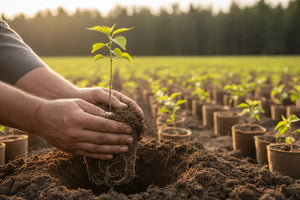 Hands planting tree sapling