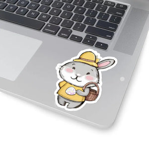Happy Bunny Kiss Cut Stickers - Whimsical Basket Design - Dipaliz - 4’’ × / White - Decorative