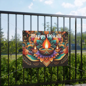 Home Decor - Happy Diwali Stunning Matte Banner with Brass Grommets - Dipaliz 48’’ x 36’’ (horizontal)