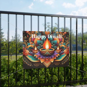 Happy Diwali Stunning Matte Banner Brass Grommets - Dipaliz - Seasonal & Holiday Decorations