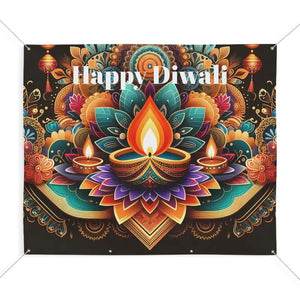 Home Decor - Happy Diwali Stunning Matte Banner with Brass Grommets - Dipaliz 72″ x 60″ (horizontal)