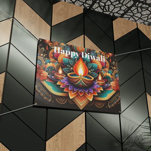 Home Decor - Happy Diwali Stunning Matte Banner with Brass Grommets - Dipaliz