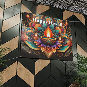 Home Decor - Happy Diwali Stunning Matte Banner with Brass Grommets - Dipaliz