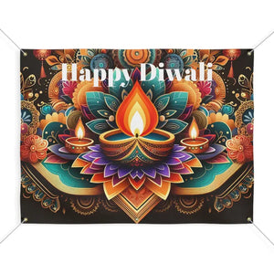 Home Decor - Happy Diwali Stunning Matte Banner with Brass Grommets - Dipaliz