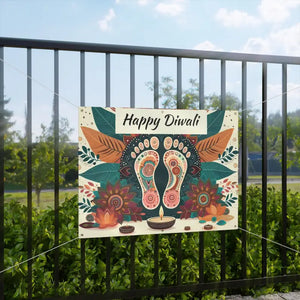 Happy Diwali Matte Banner with Laxmi Feet Design - Dipaliz - 48’’ x 36’’ (horizontal) - Banners