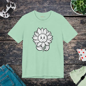 Happy Flower Short Sleeve Tee - Unisex Cotton Comfort - Dipaliz - Heather Mint / s - T-shirts