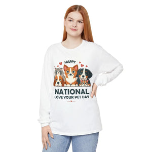 Vintage Long Sleeve Tee Happy National Love Cotton - Dipaliz - T-shirts - s