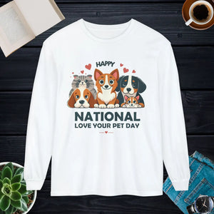 Vintage Long Sleeve Tee Happy National Love Cotton - Dipaliz - T-shirts - s