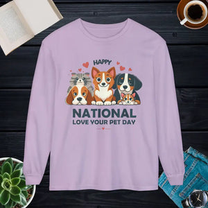 Happy National Love Pet Day Long Sleeve Tee - Dipaliz - Orchid / s - T-shirts