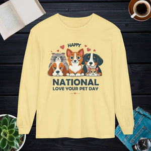 Happy National Love Pet Day Long Sleeve Tee - Dipaliz - Yellow Haze / s - T-shirts