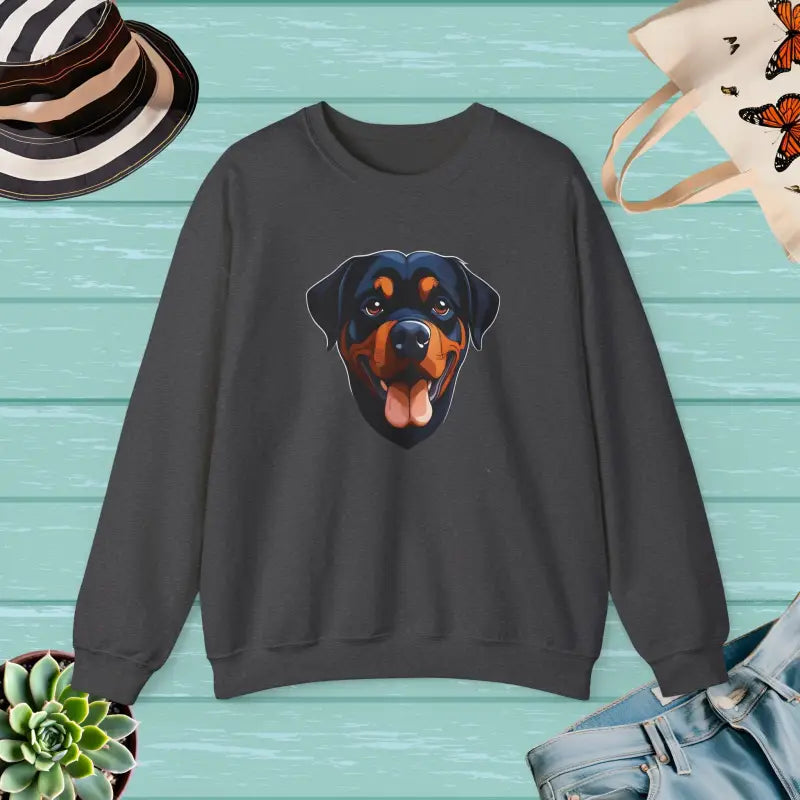 Happy Rottweiler Unisex Heavy Blend Crewneck Sweatshirt - Dark Heather / s