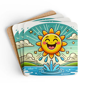 Happy Sunshine Corkwood Coaster Set – High Gloss - Dipaliz - Coasters